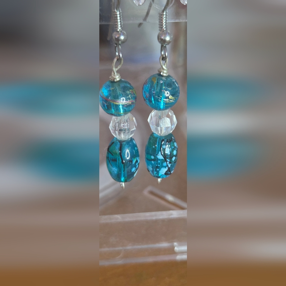 Elegant Blue and Silver Beaded Earrings